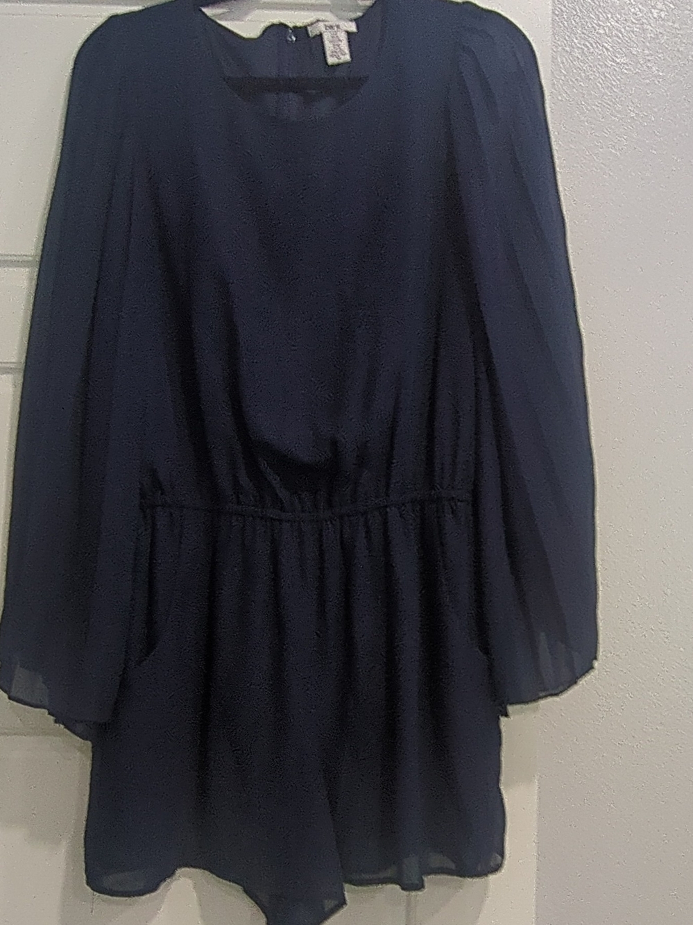 NWOT Bar III Romper Navy Long-Sleeve Chiffon With Pockets Feminine Festive